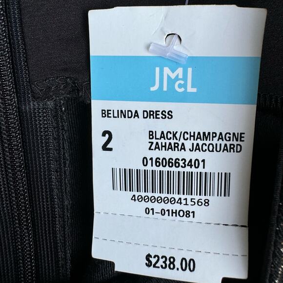 J. McLaughlin Dress Belinda Zahara Jacquard Black Champagne Size 2 NWT Event - Picture 7 of 9